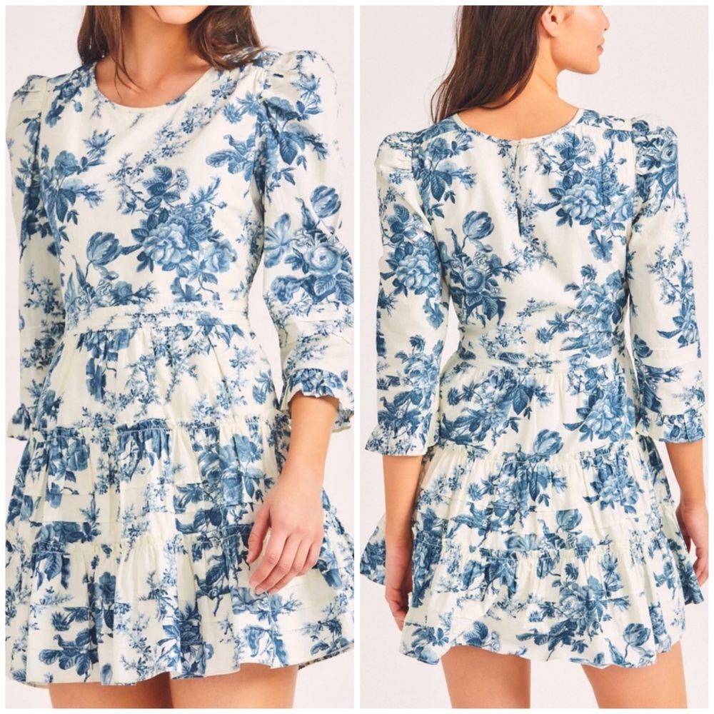 LoveShackFancy Blue Floral Mini Dress